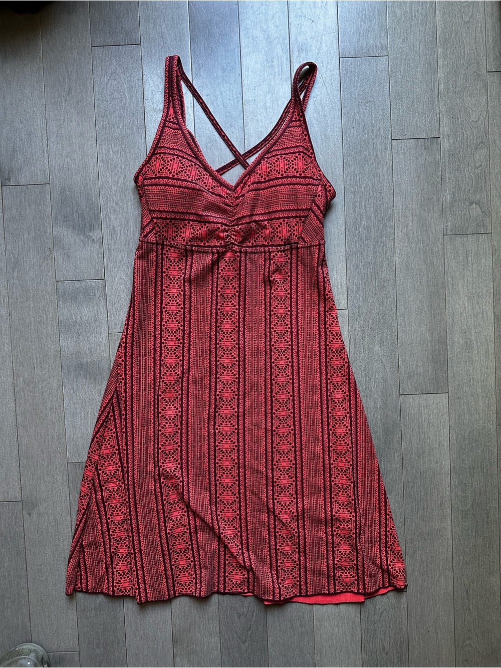 Women’s Prana Rebecca Red Geometric Tribal Lattice Back Summer Dress Size Small